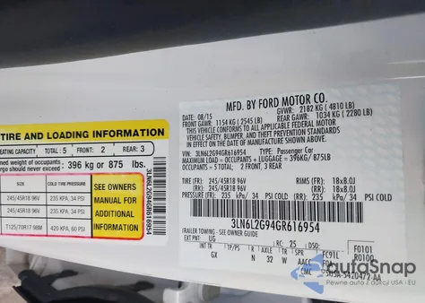 2016 Lincoln Mkz из США, поврежденный, VIN 3LN6L2G94GR616954